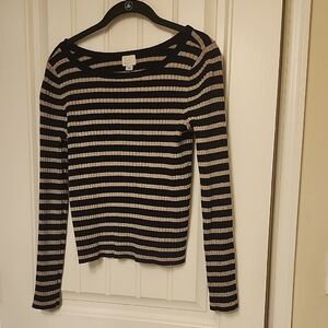 A New Day Black and Tan Striped Top